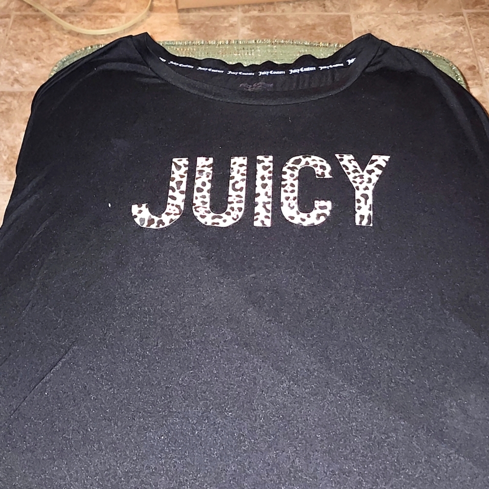 JUICY COUTURE Black and Leopard Print Logo TShirt, EUC, Size 2x